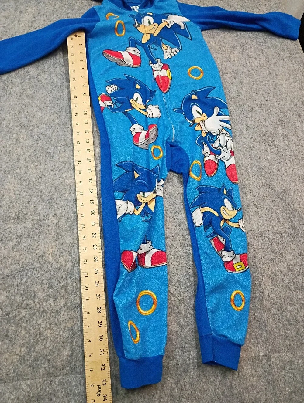 Sonic The Hedgehog Hooded Union Suit Pajamas Kids Size Small
